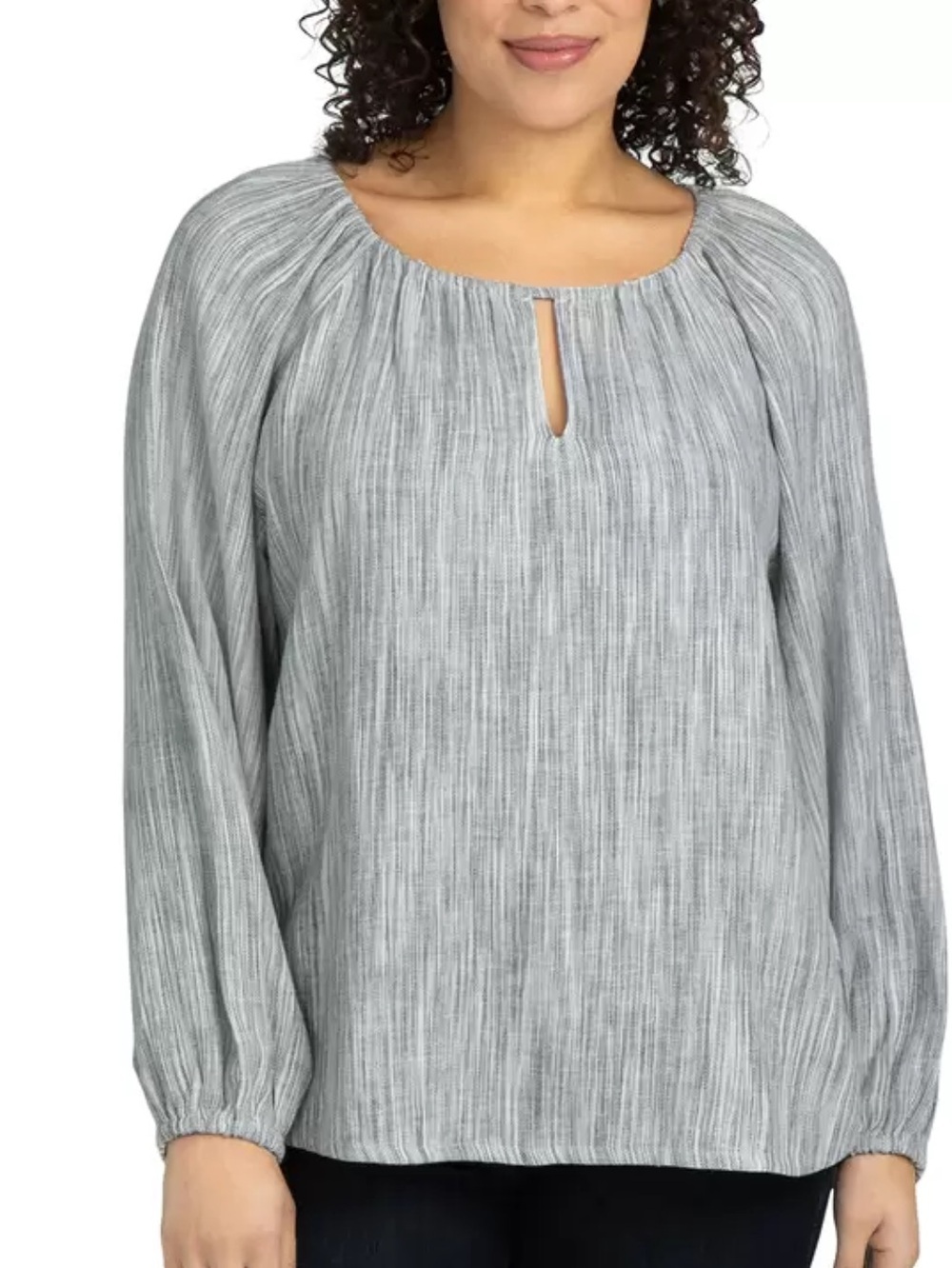 Boston Traders Women's Gray Striped Long Sleeve Blouse XL Viscose & Linen Blend